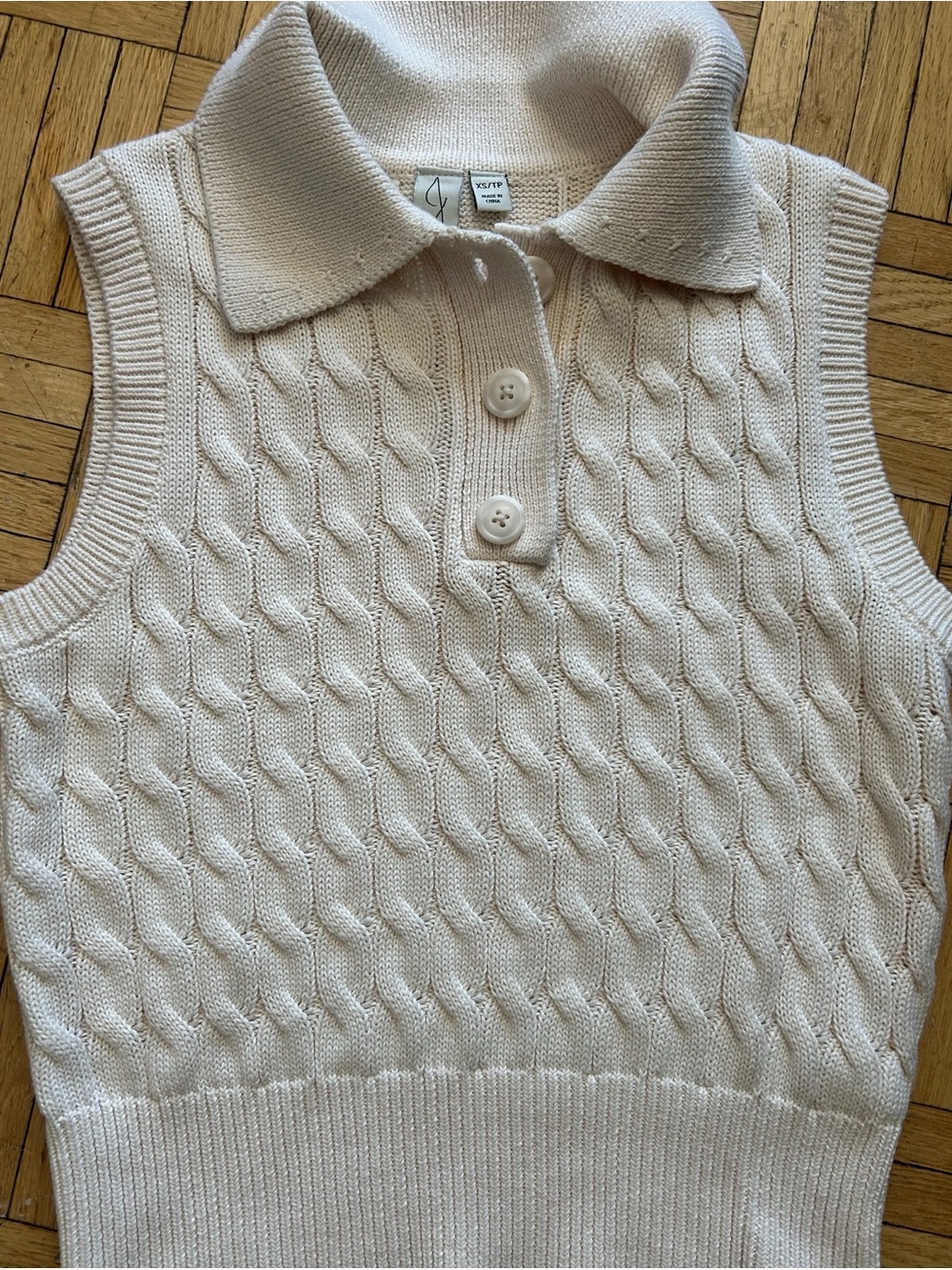 Joie Cream 100% Cotton Cable Knit Polo Sweater Vest XS
